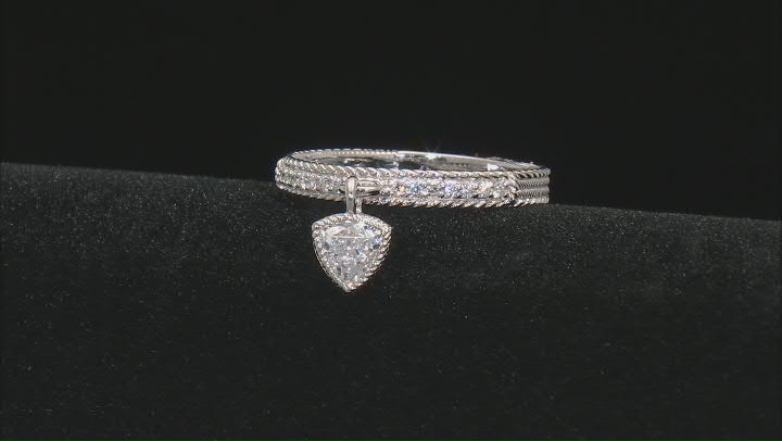 Judith Ripka 1.0ctw Bella Luce® Diamond Simulant Rhodium Over Sterling Silver Trillion Charm Ring Video Thumbnail