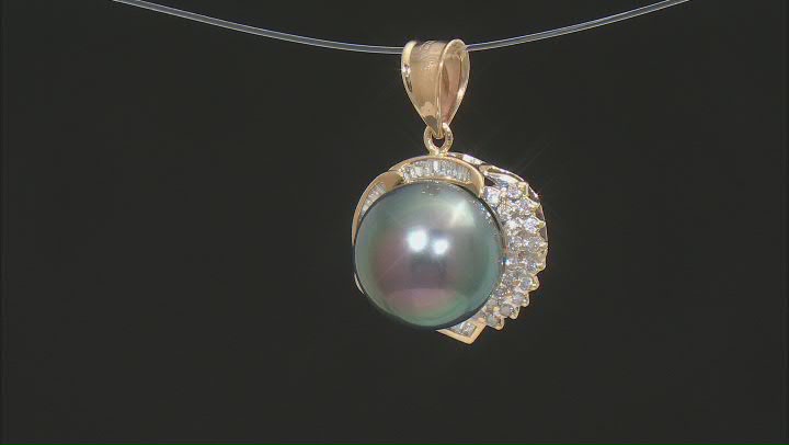 Cultured Tahitian Pearl With 0.60ctw Diamond 14k Gold Pendant Video Thumbnail