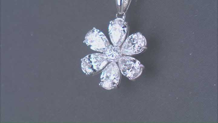 White Lab-Grown Diamond, Rhodium Over 14k White Gold Flower Pendant 1.00ctw Video Thumbnail