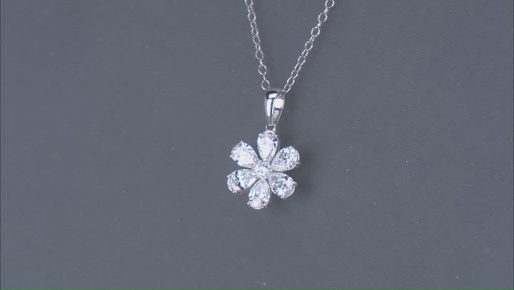 White Lab-Grown Diamond, Rhodium Over 14k White Gold Flower Pendant 1.00ctw Video Thumbnail