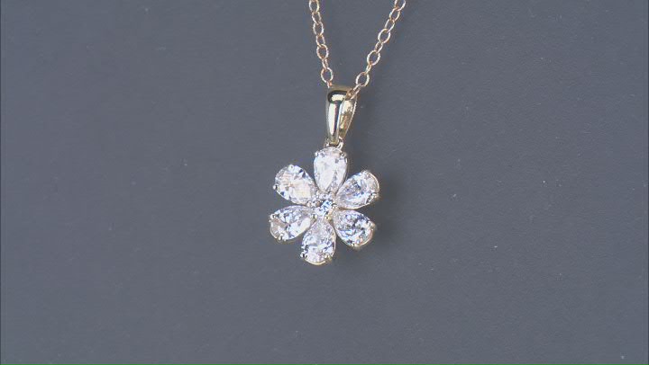 White Lab-Grown Diamond, 14k Yellow Gold Flower Pendant 1.00ctw Video Thumbnail