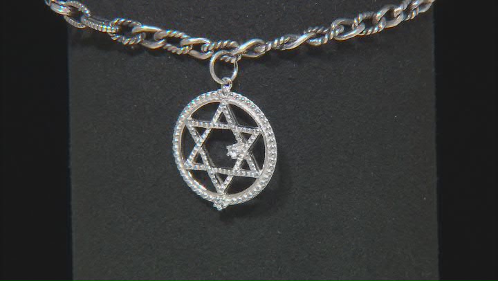 Judith Ripka Rhodium over Sterling Silver Textured Curb Chain Bracelet with Star of David Charm Video Thumbnail