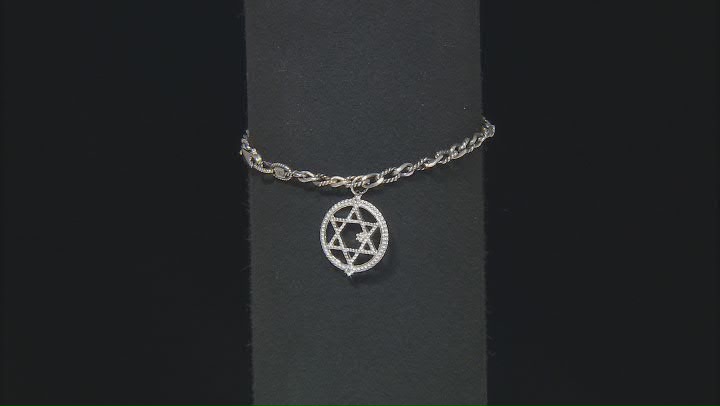 Judith Ripka Rhodium over Sterling Silver Textured Curb Chain Bracelet with Star of David Charm Video Thumbnail