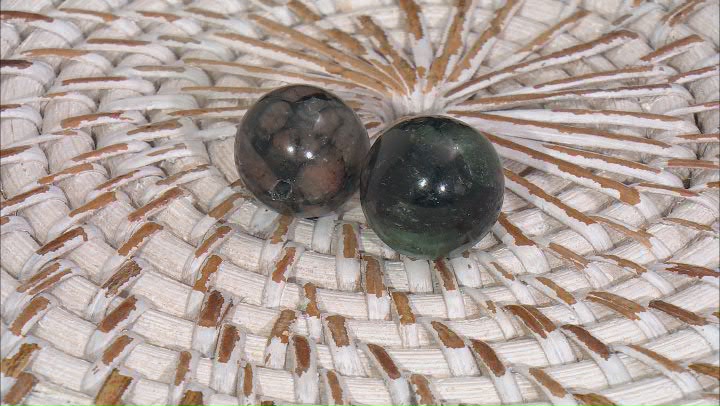 Bahia Brazilian Emerald in Matrix Focal Bead appx 16mm Sphere Set of 2 Video Thumbnail