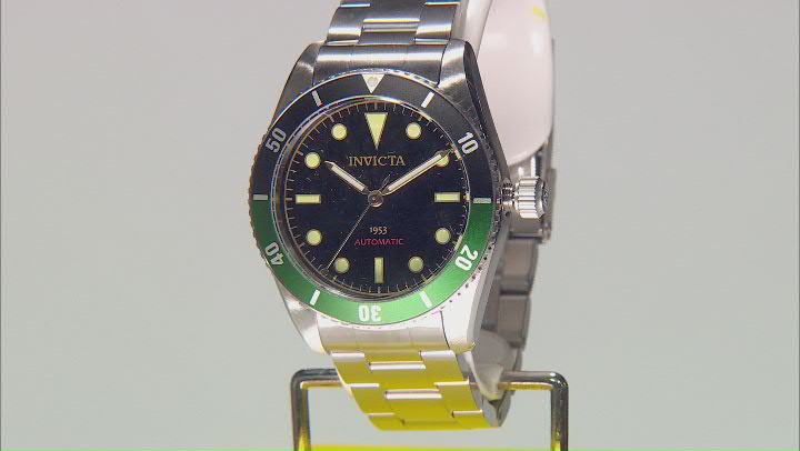 Invicta Pro Diver 40mm Black and Green Bezel Stainless Steel Automatic Watch Video Thumbnail