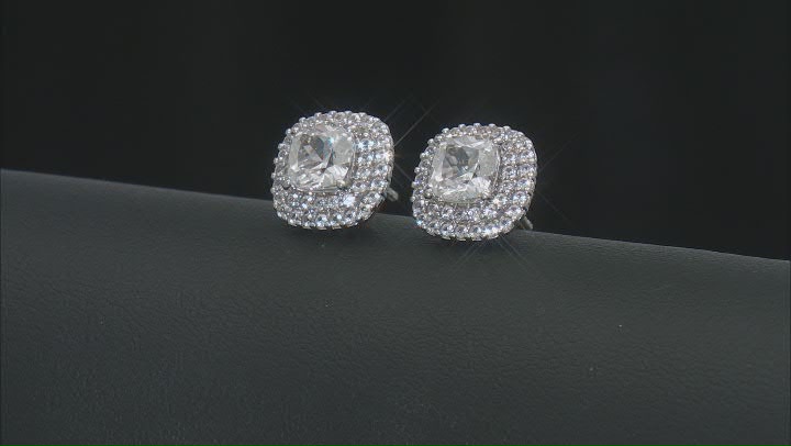 White Lab Created Sapphire Rhodium Over Sterling Silver Earrings 2.94ctw Video Thumbnail