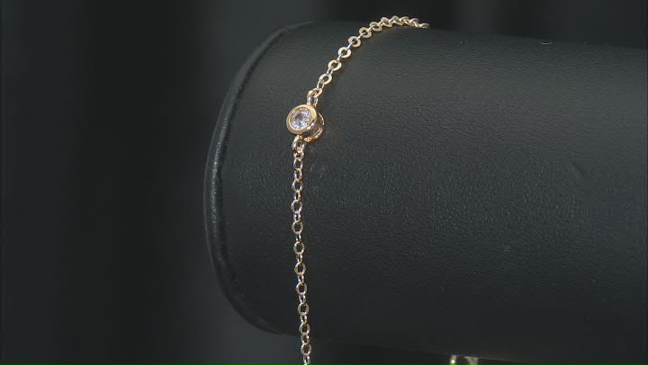 White Cubic Zirconia 18k Yellow Gold Over Sterling Silver Anklet 0.70ctw Video Thumbnail