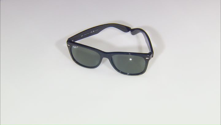 Ray-Ban New Wayfarer Classic Black/Green Polarized 58mm Sunglasses RB2132 901/58 Video Thumbnail