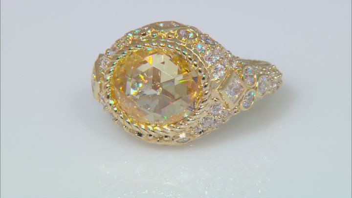 Judith Ripka 9.5ct Canary and 3.84ctw White Bella Luce Diamond Simulant 14K Gold Clad Ring Video Thumbnail