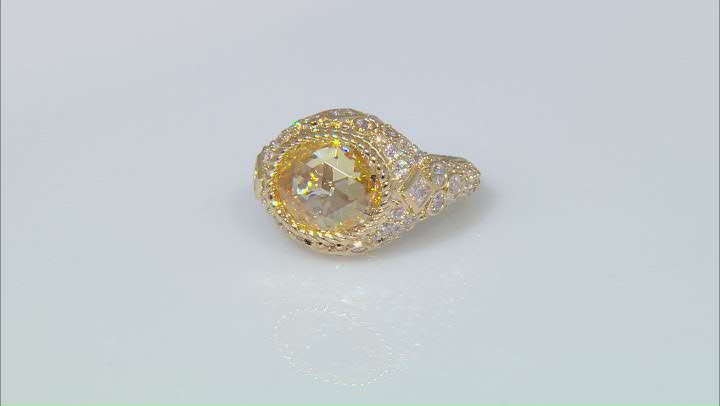 Judith Ripka 9.5ct Canary and 3.84ctw White Bella Luce Diamond Simulant 14K Gold Clad Ring Video Thumbnail