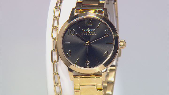 Invicta Wildflower 34mm Black Dial Gold Tone Stainless Steel Quartz Watch And Bracelet Set Video Thumbnail