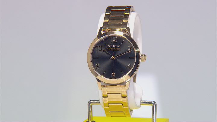 Invicta Wildflower 34mm Black Dial Gold Tone Stainless Steel Quartz Watch And Bracelet Set Video Thumbnail