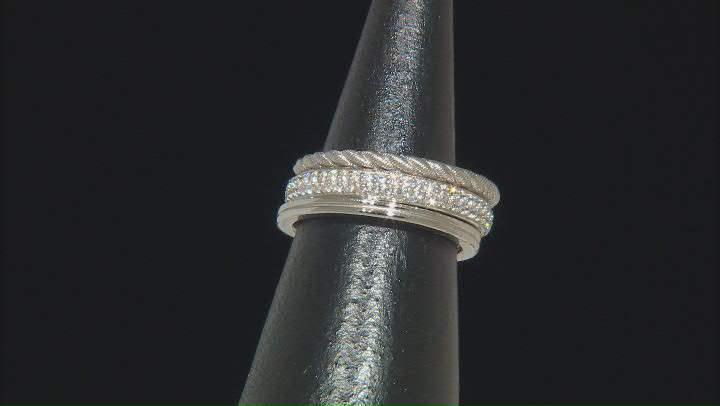 Judith Ripka 1.28ctw Bella Luce® Diamond Simulant Rhodium Over Sterling Silver Textured Band Ring Video Thumbnail
