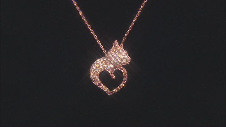 Champagne And Mocha Cubic Zirconia 14k Rose Gold Over Silver Cat Necklace 1.52ctw Video Thumbnail