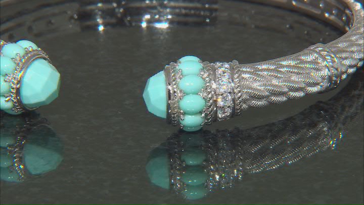 Judith Ripka 4x3mm Turquoise & 1.05ctw Bella Luce® Rhodium Over Sterling Silver Cuff Bracelet Video Thumbnail