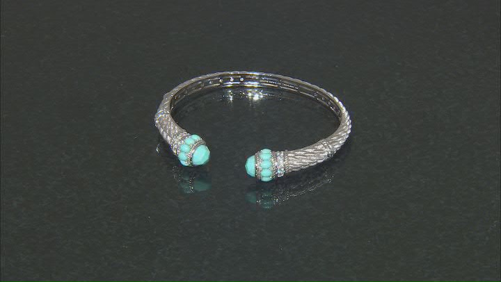 Judith Ripka 4x3mm Turquoise & 1.05ctw Bella Luce® Rhodium Over Sterling Silver Cuff Bracelet Video Thumbnail