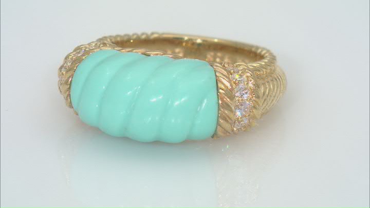 Judith Ripka Carved Blue Turqouise And Bella Luce 14K Yellow Gold Clad Ring Video Thumbnail