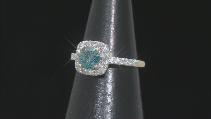 Blue And White Lab-Grown Diamond 14k Yellow Gold Halo Ring 1.50ctw Video Thumbnail