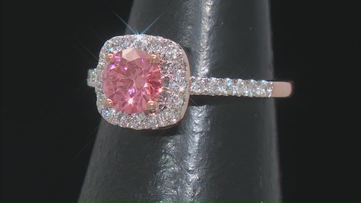 Pink And White Lab-Grown Diamond 14k Rose Gold Halo Ring 1.50ctw Video Thumbnail