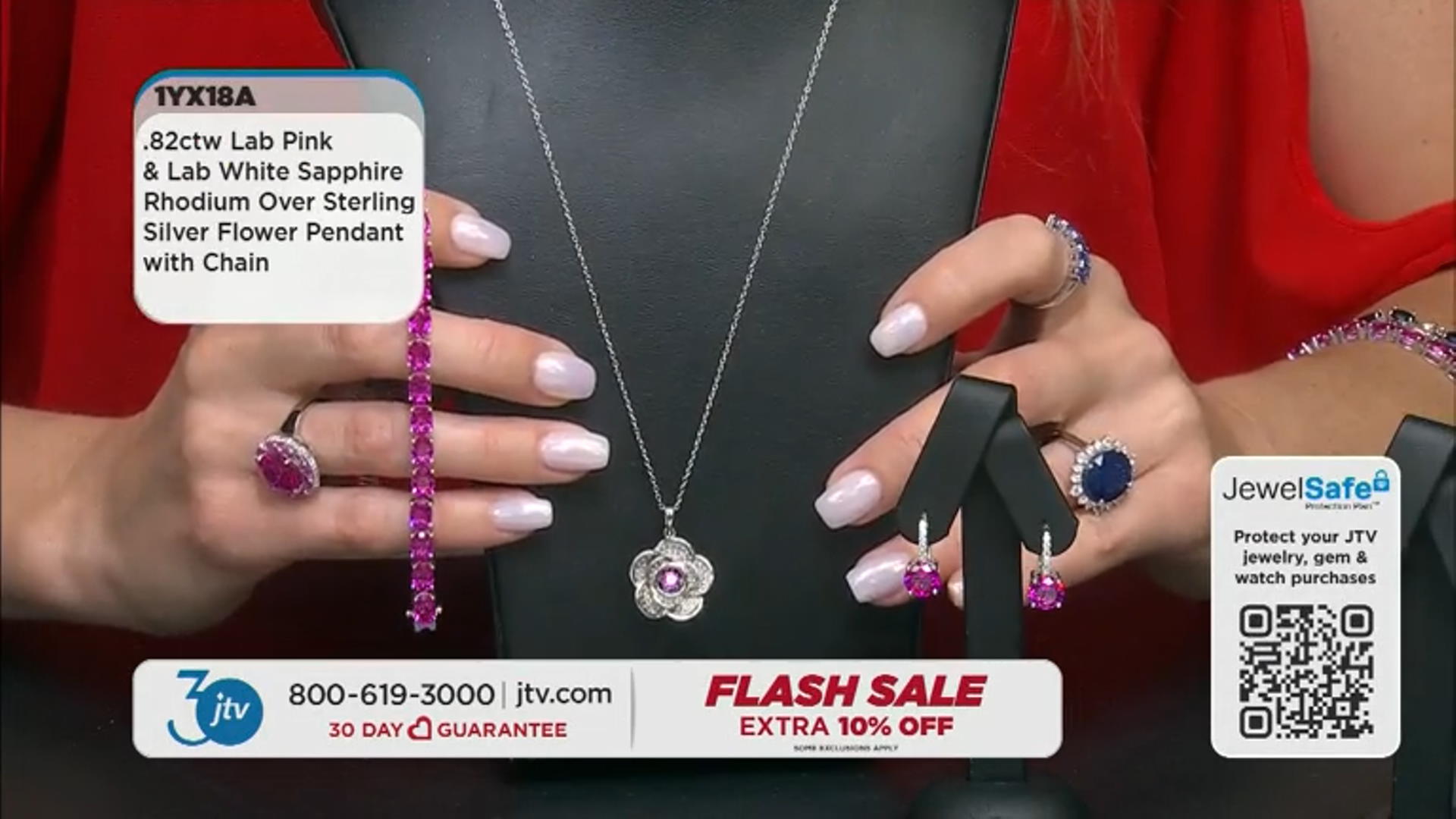 Pink Lab Created Sapphire Rhodium Over Sterling Silver Flower Pendant with Chain 0.82ctw Video Thumbnail