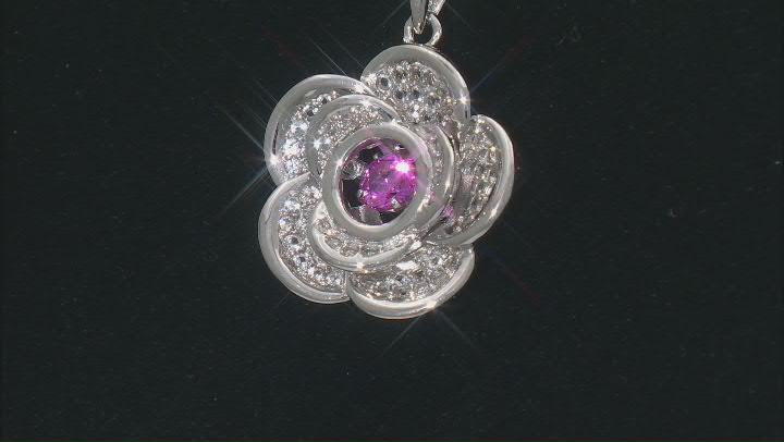 Pink Lab Created Sapphire Rhodium Over Sterling Silver Flower Pendant with Chain 0.82ctw Video Thumbnail