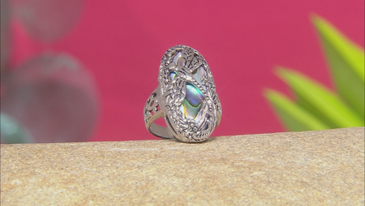 Multi Color Abalone Shell Rhodium Over Sterling Silver Dragonfly Ring Video Thumbnail