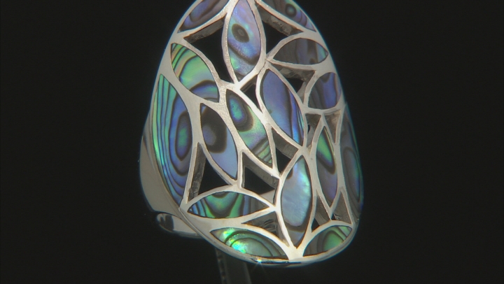 Multi Color Marquise Abalone Shell Rhodium Over Sterling Silver Open Design Ring Video Thumbnail