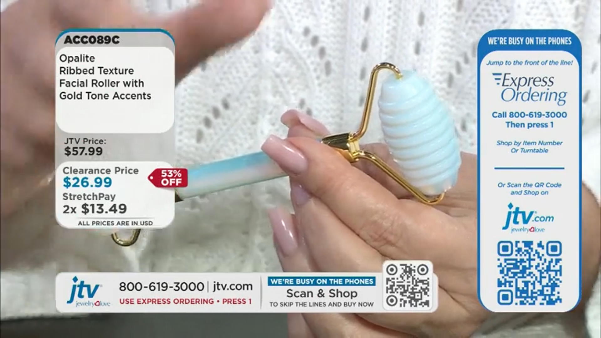 Opalite Ribbed Texture Facial Roller with Gold Tone Accents Video Thumbnail