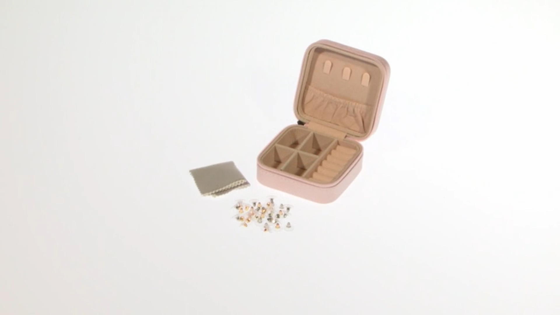 Pink Travel Size Jewelry Box with Cleaning Cloths & 40 Piece Earring Backs Video Thumbnail
