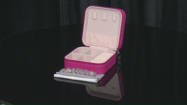 Berry Pink Travel Size Jewelry Box with Cleaning Cloths & Earring Backs 43 Pieces Total Video Thumbnail