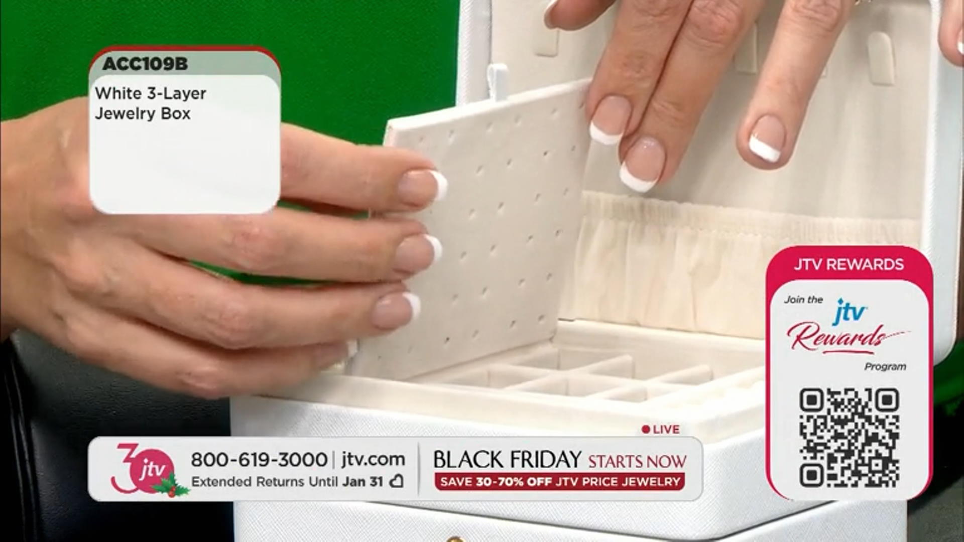 White Color 3 Layer Jewelry Box appx 6.7x4.7x3.14" Video Thumbnail