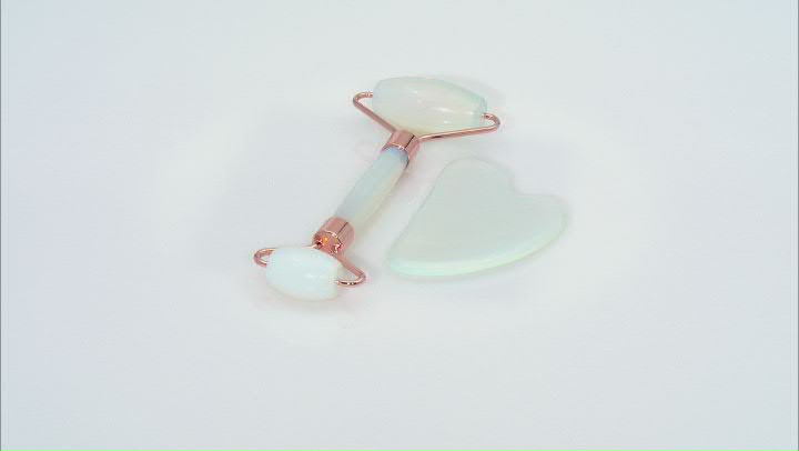 Opalite Facial Roller and Gua Sha Set with Rose Tone Accents Video Thumbnail