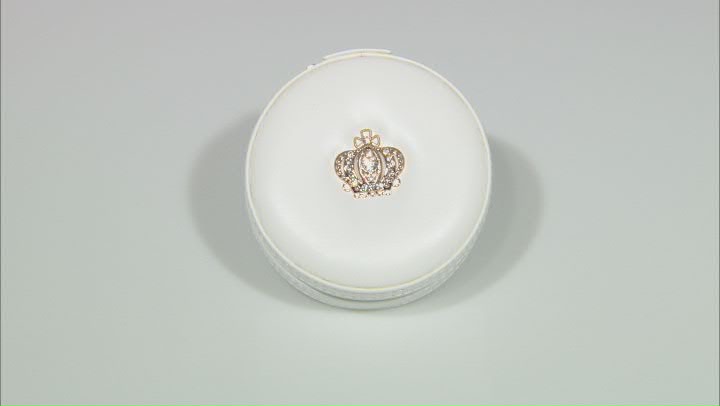 Ivory Faux Leather Round Jewelry Box with Gold Tone Crystal Crown Emblem & Zipper with ivory lining Video Thumbnail