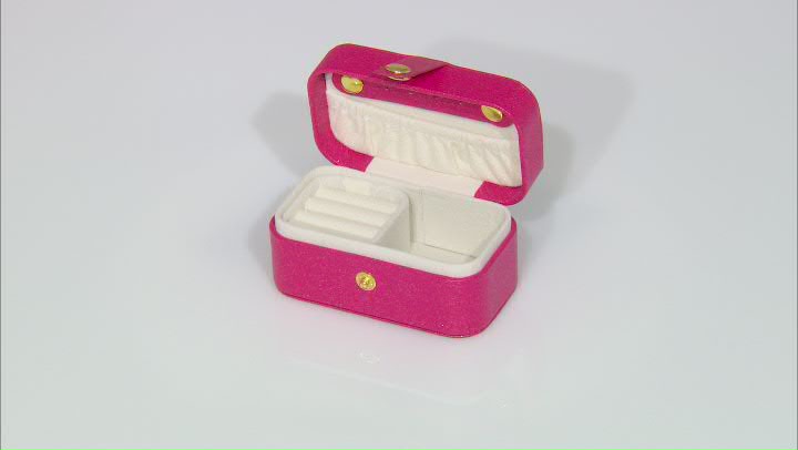 Berry Pink Compact Sparkle Jewelry Box with Fabric Interior and Removable Insert Video Thumbnail