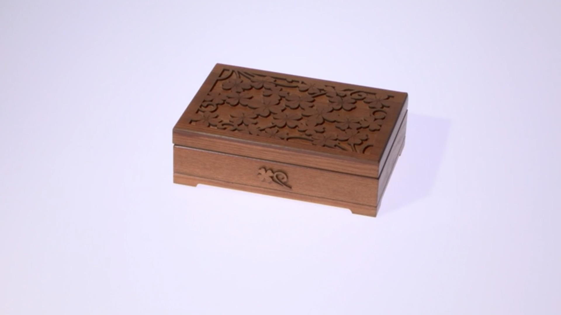 Floral Pierced Carved Wooden Jewelry Box Video Thumbnail
