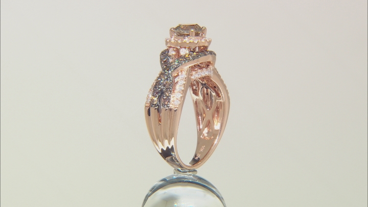 Champagne And White Diamond 10k Rose Gold Center Design Ring 2.00ctw Video Thumbnail