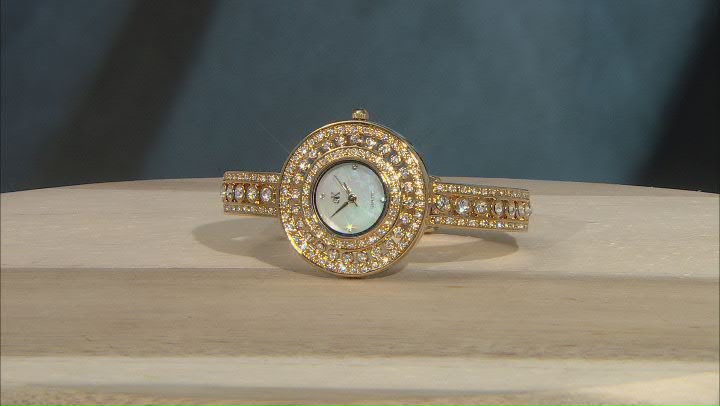 Adee Kaye™ White Crystal Gold Tone Rhodium Over Brass Watch
