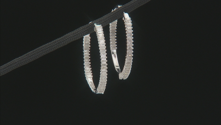 White Diamond Rhodium Over Sterling Silver inside Outside Hoop Earrings 1.00ctw