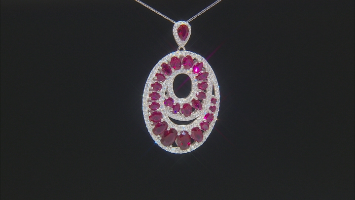 Red Lab Created Ruby Rhodium Over Silver Pendant with Chain 8.59ctw Video Thumbnail