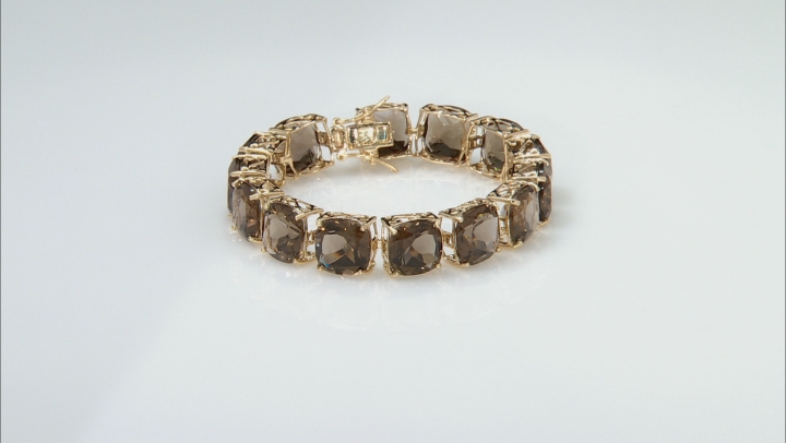 Brown smoky quartz 18k yellow gold over sterling silver bracelet 85.00ctw Video Thumbnail