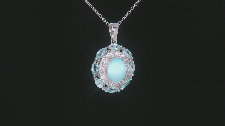 Blue Larimar Rhodium Over Sterling Silver Pendant With Chain 1.86ctw Video Thumbnail