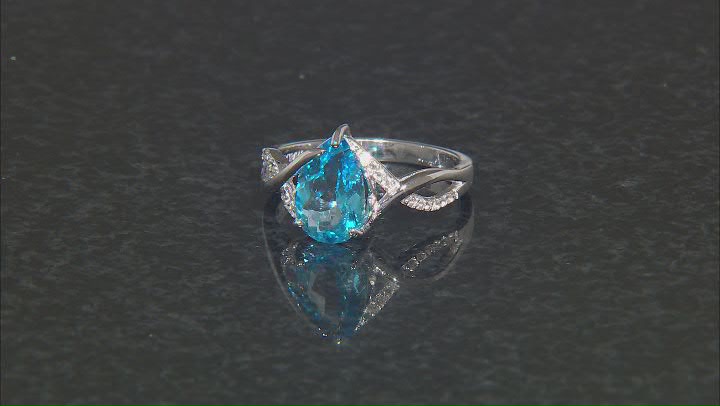 Blue Topaz Rhodium Over Sterling Silver Ring 3.70ctw Video Thumbnail