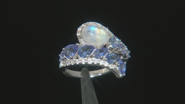 White Rainbow Moonstone Rhodium Over Sterling Silver Ring 1.51ctw Video Thumbnail