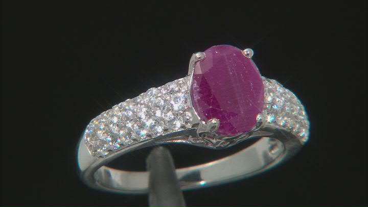 Red ruby rhodium over sterling silver ring 2.59ctw Video Thumbnail