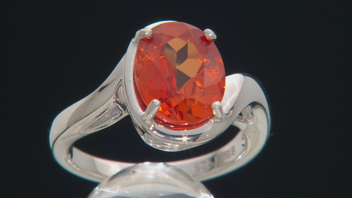 Orange lab created padparadscha rhodium over  silver ring 4.16ct Video Thumbnail