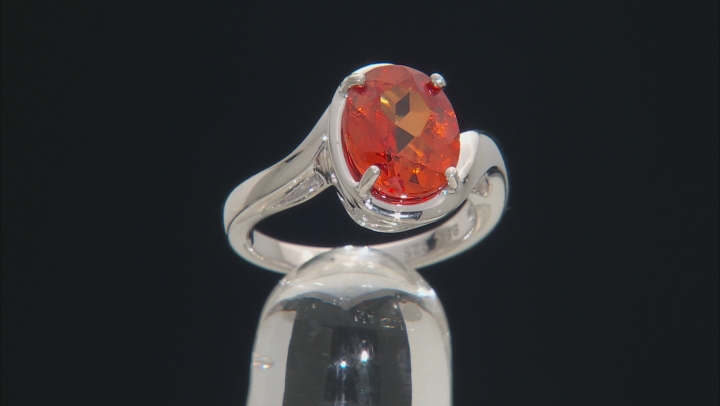 Orange lab created padparadscha rhodium over  silver ring 4.16ct Video Thumbnail