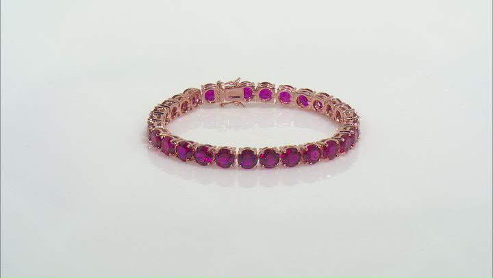 Red lab created ruby 18k rose gold over silver bracelet 38.25ctw Video Thumbnail