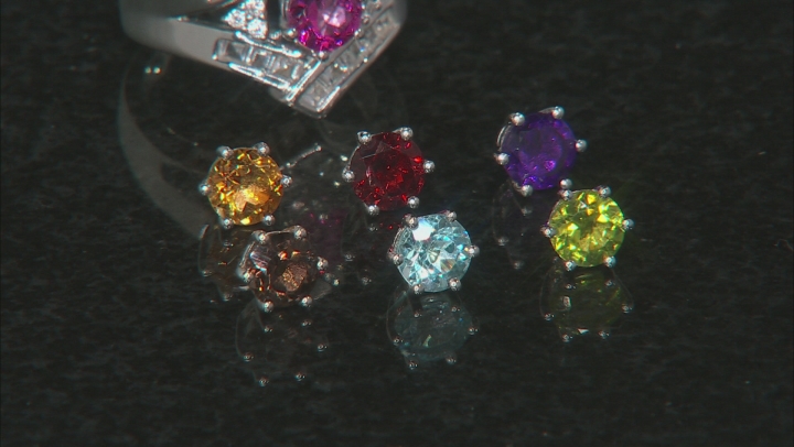Mixed Interchangeable Gems Rhodium Over Silver Ring Set 6.11ctw Video Thumbnail