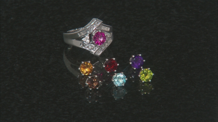 Mixed Interchangeable Gems Rhodium Over Silver Ring Set 6.11ctw Video Thumbnail