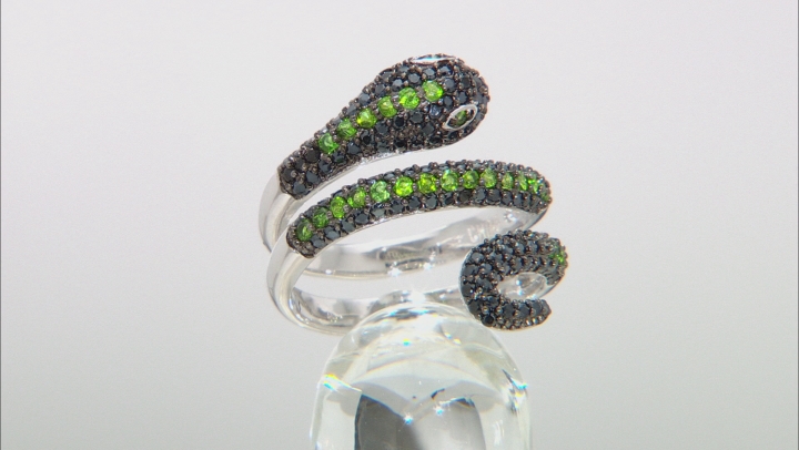 Black Spinel Rhodium Over Sterling Silver Snake Ring 1.46ctw Video Thumbnail